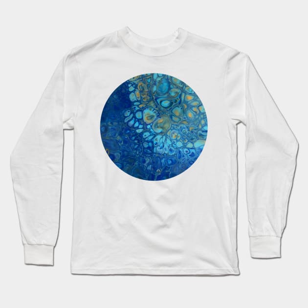 Blue and Yellow / Acrylic Pouring Long Sleeve T-Shirt by nathalieaynie